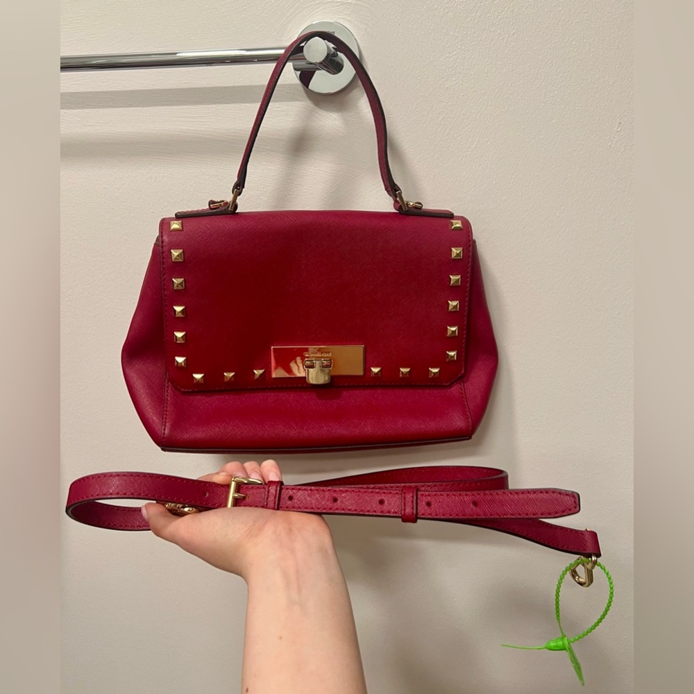 Michael Kors Studded Handbag | Red and Gold - Picture 12 of 16